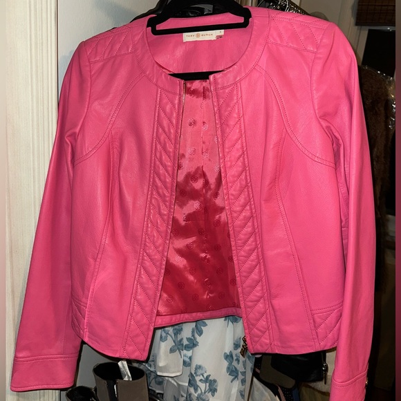 Tory Burch Pink Leather Jacket 6 - Picture 2 of 6